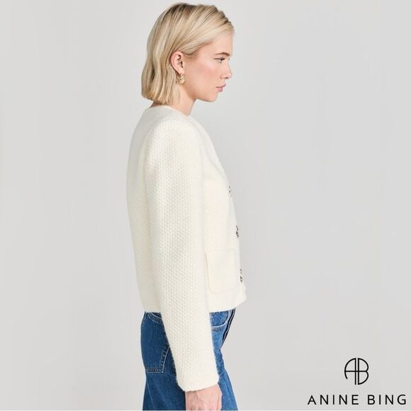 Anine Bing **NWT** Anitta V Neck Woven Jacket in Ivory / White / Cream - Picture 4 of 16